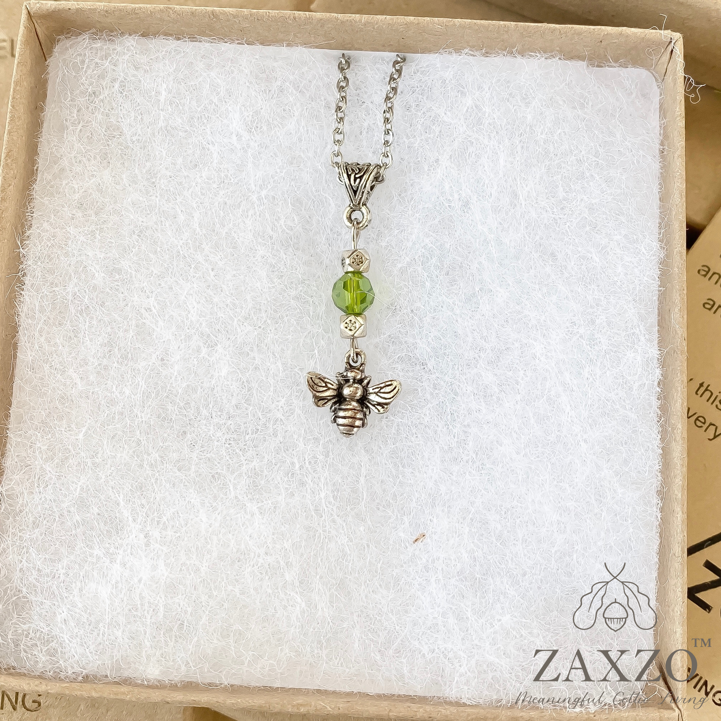 Scottish Bee Necklace with Green Czech Bead.