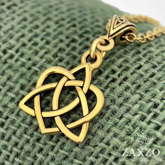 Gold sister knot necklace on trinity bail. Antiqued finish.