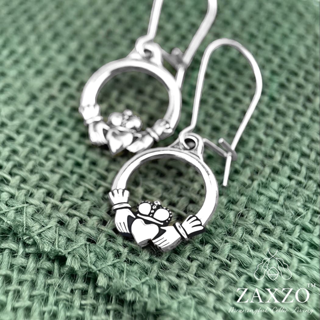 Silver Celtic Claddagh Charm Earrings on Sterling Silver Kidney Wire