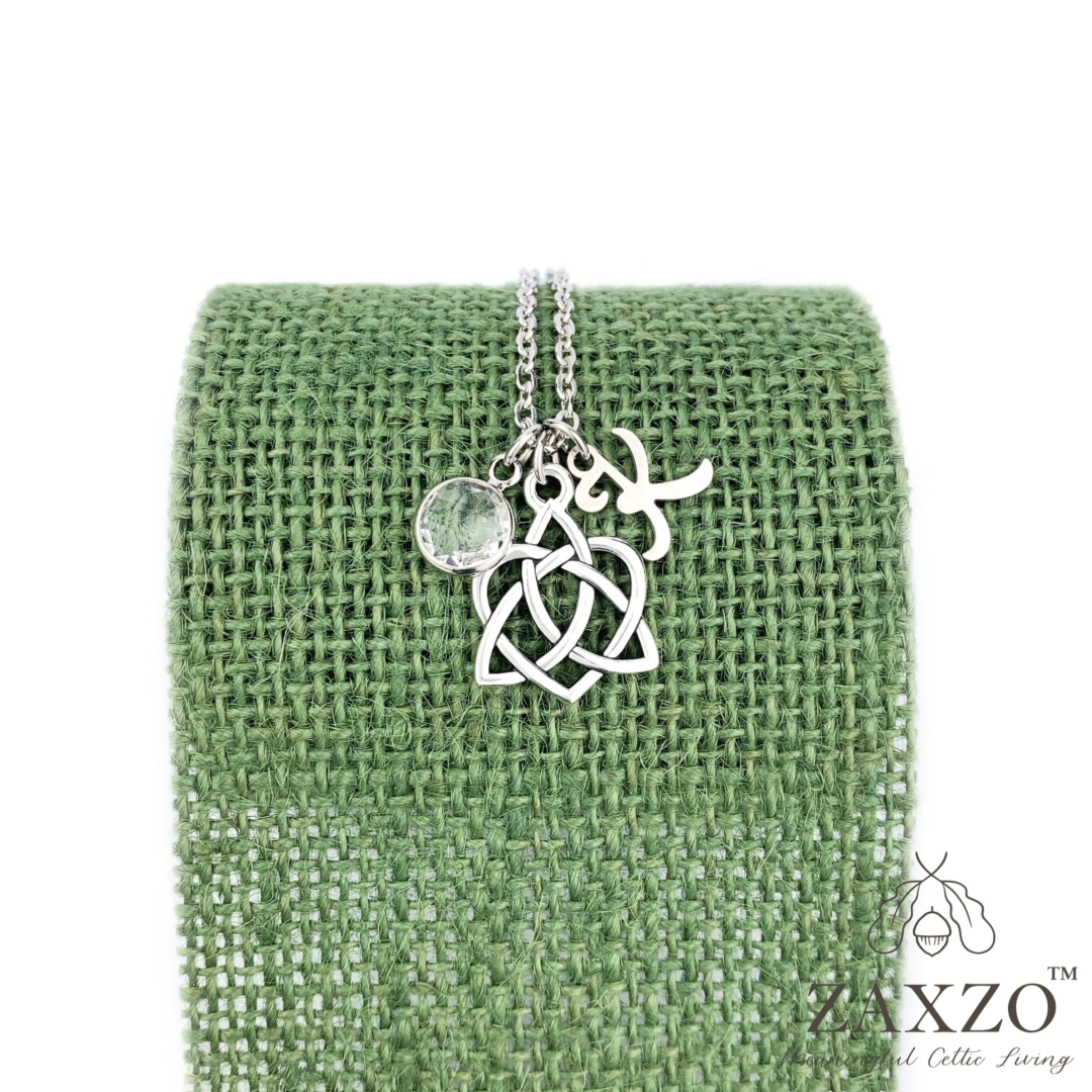 Celtic Silver Sister Knot Necklace w Birthstone and Monogram.