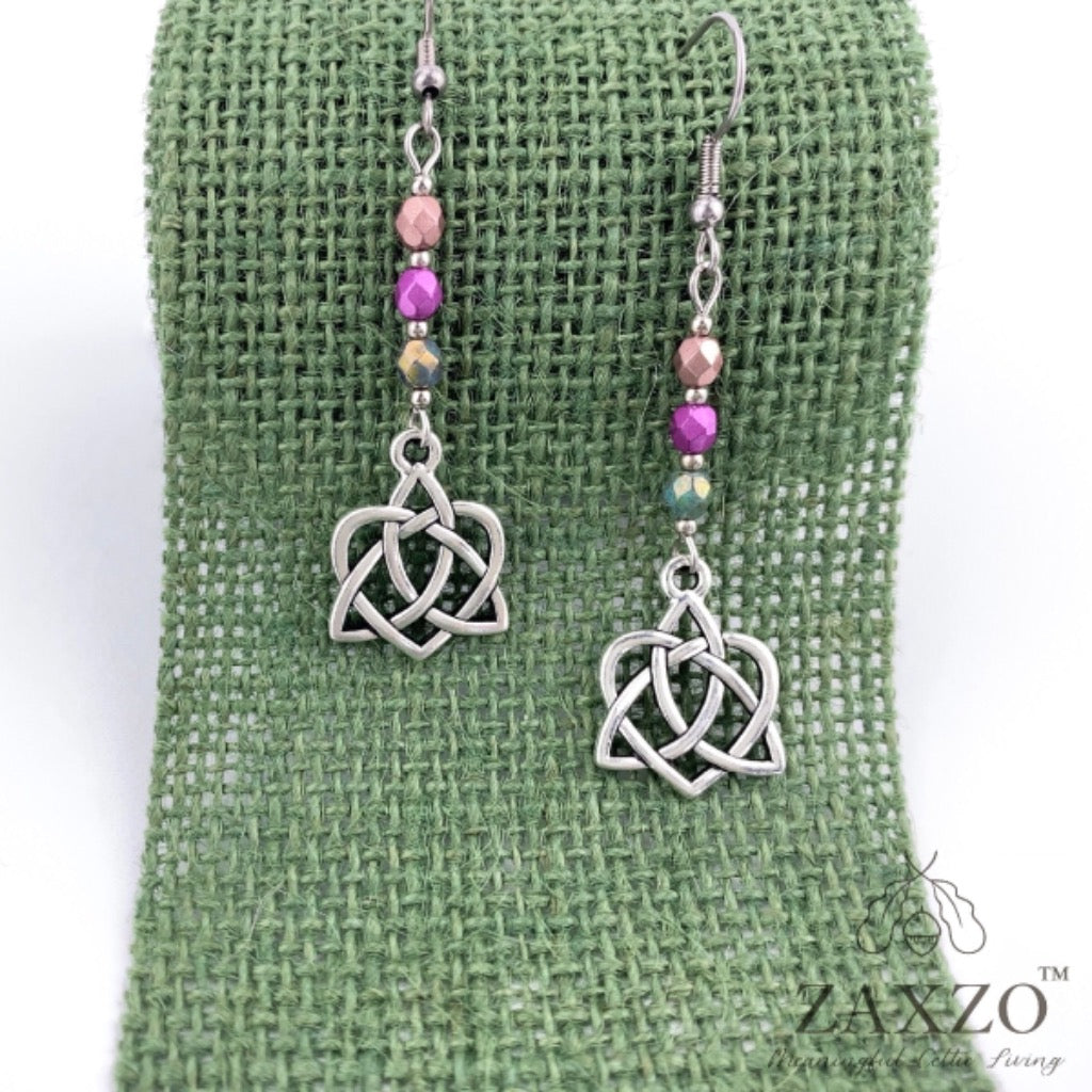 Celtic Sister Knot Earrings with Pink Czech Beads.