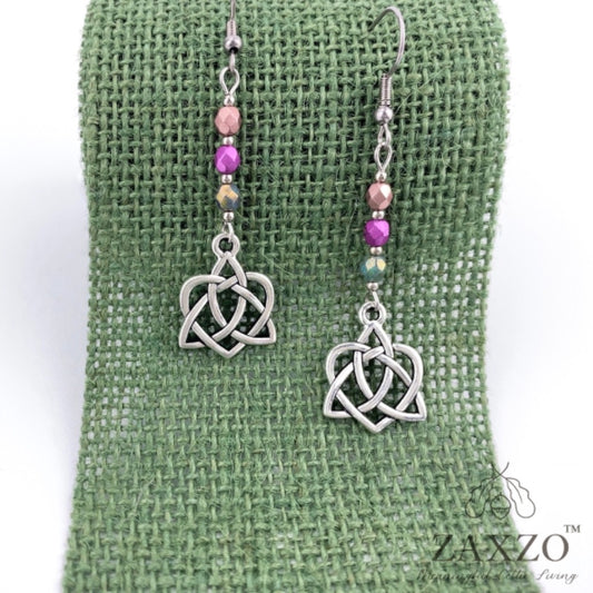 Celtic Sister Knot Earrings with Pink Czech Beads.