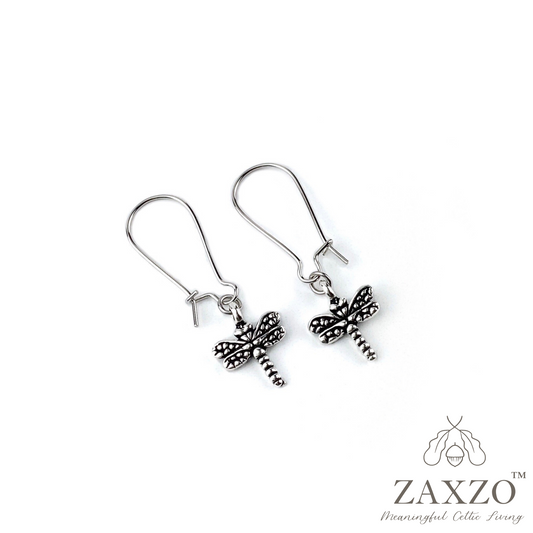 Silver Dragonfly Earrings. Kidney Ear Wire.