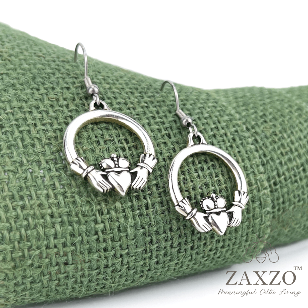Irish Silver Claddagh Earrings with Hypo Wire Option - Medium.