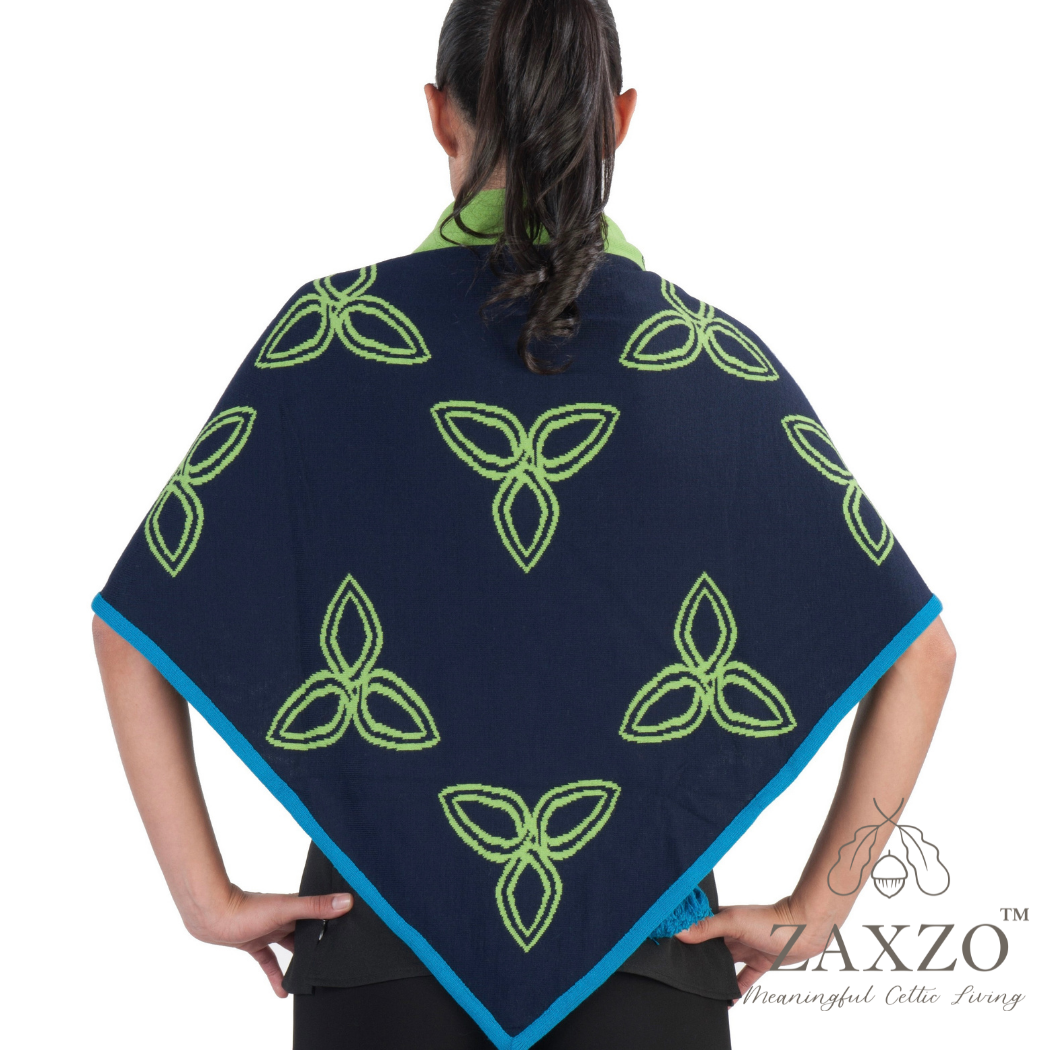 Navy Trinity Triangle Shawl/Wrap with Turquoise and Light Green Accents