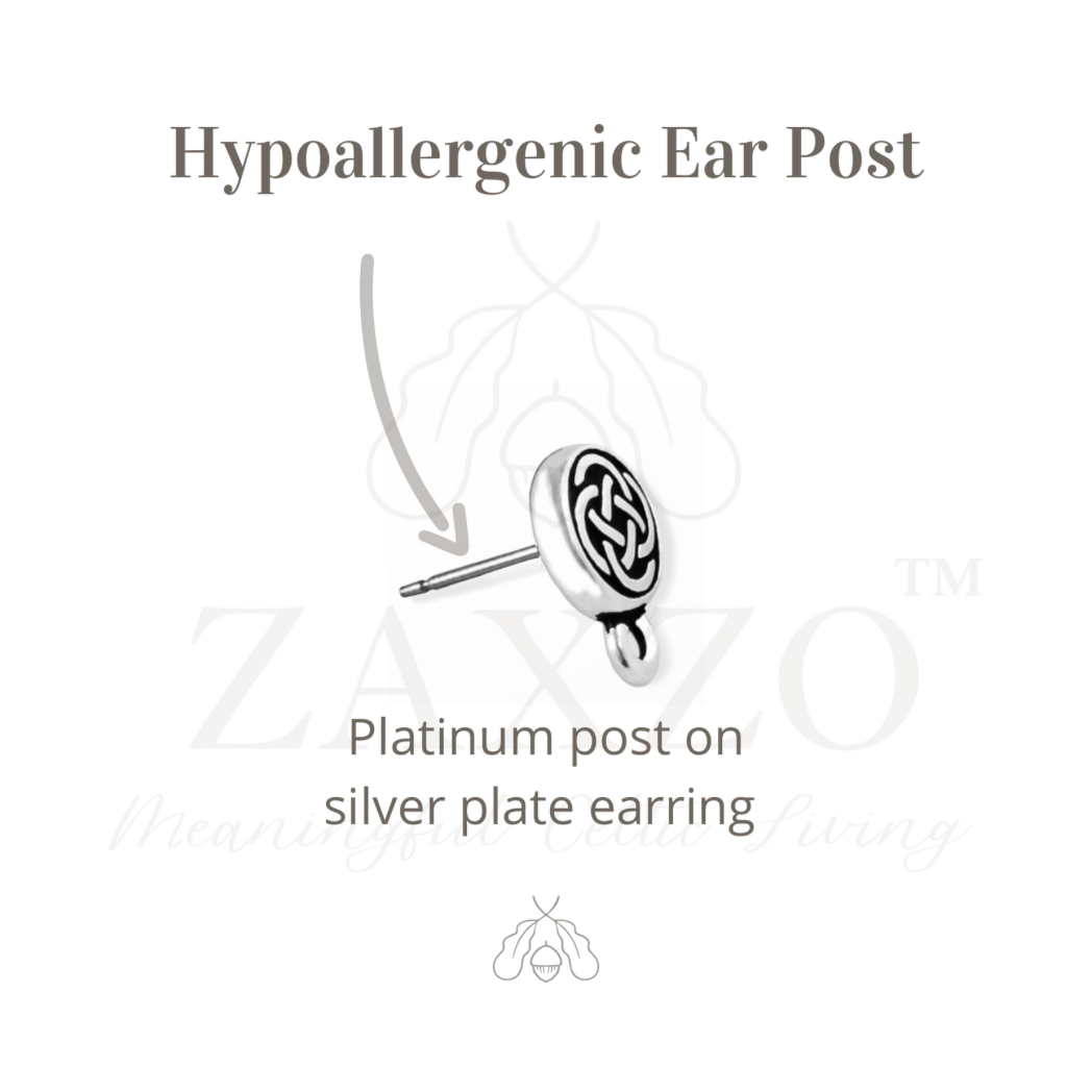 Solid Silver Dara Knot  Post Earrings w Platinum Post (Hypo).