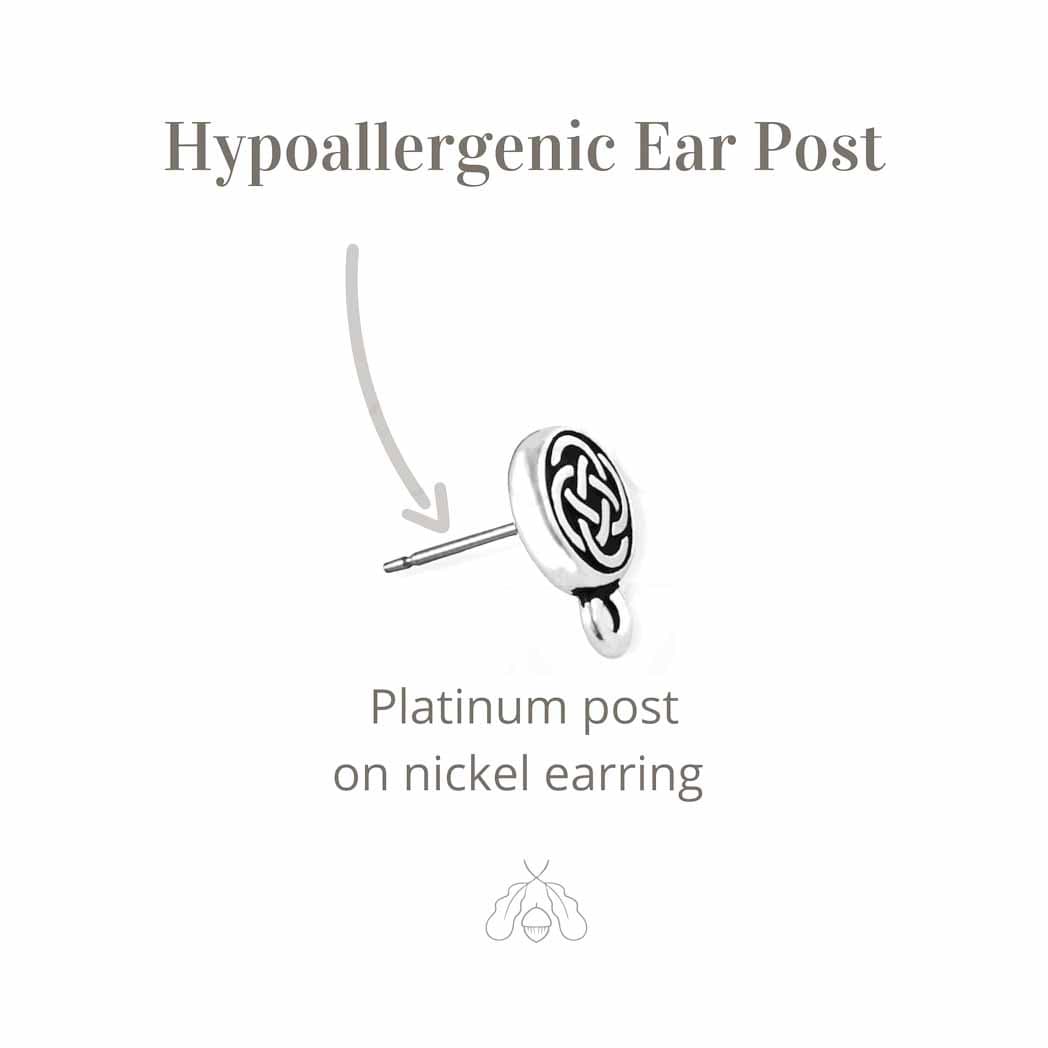 Silver Irish Claddagh Earrings w Platinum Post - Medium