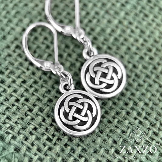 Small Irish Silver Dara Knot Lever Back Earrings. Celtic Eternity Knot Jewelry. Jewelry Gift Box Included.