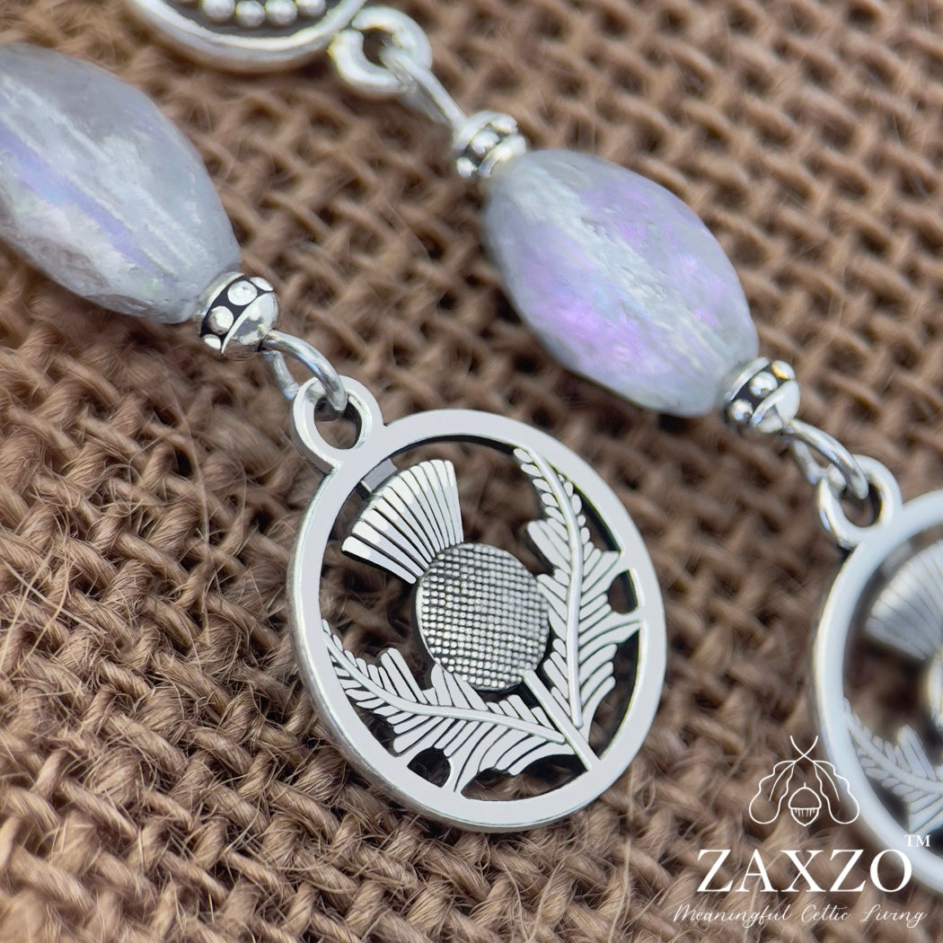 Scottish Thistle Charm Platinum Post Earrings and Enchanting Czech Bead. Perfect Scotland Anniversary or Bridesmaids Gift.