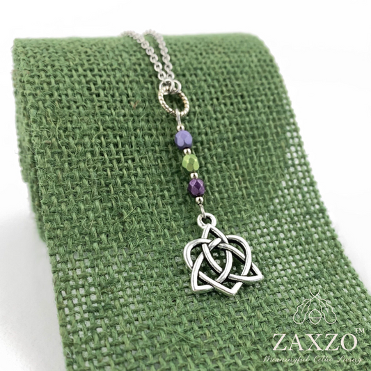 Celtic Sister Knot Necklace with Purple Mix Fire Polished Czech Beads.