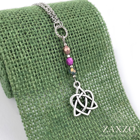 Celtic Sister Knot Necklace with Pink Mix Fire Polished Czech Beads.